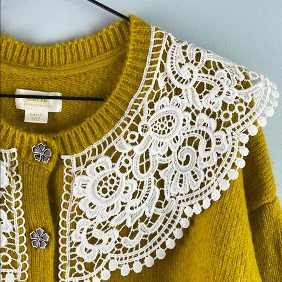 Maeve Yellow Cardigan with Lace Collar Size M - Picture 3 of 7